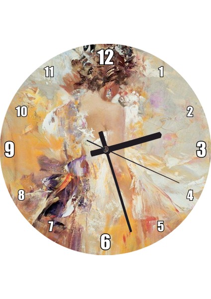Cakatablo Arkası Dönük Elbiseli Kadın Görseli Duvar Saati (Çap 30X30 Cm)