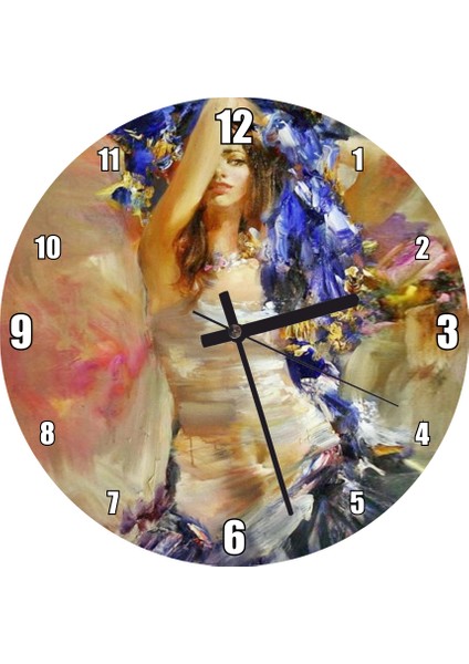 Cakatablo Beyaz Lacivert Elbisesiyle Çingene Kızı Duvar Saati (Çap 30X30 Cm)