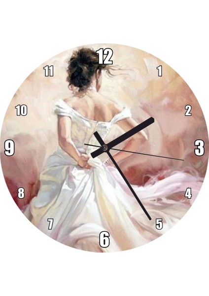 Cakatablo Beyaz Elbiseli Kadın Duvar Saati (Çap 50X50 cm )