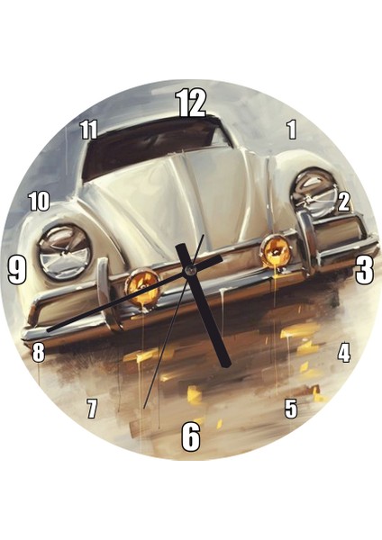 Cakatablo Gri Renk Vosvos Otomobil Çizim Duvar Saati (Çap 30X30 Cm)