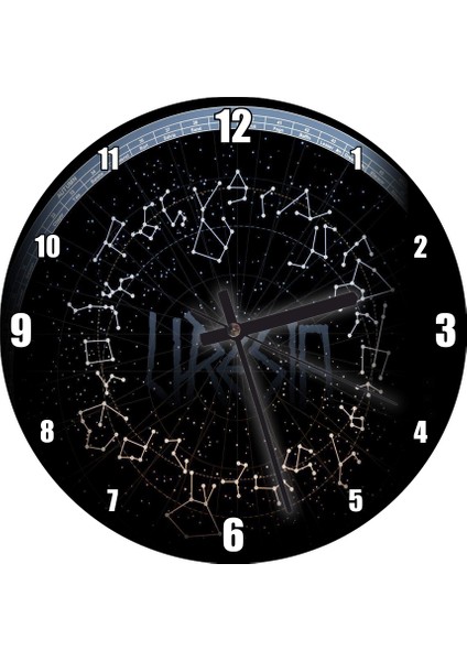 Cakatablo Kuşağı ve Takım Yıldızlarla Burçlar Görseli Duvar Saati (Çap 30X30 Cm)