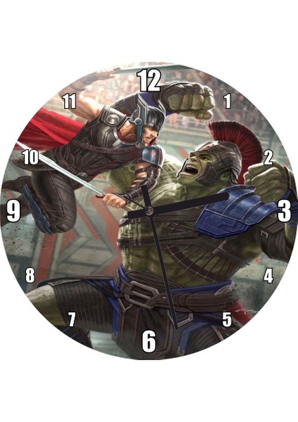 Cakatablo Hulk ve Thor Gladyatör Savaşı Duvar Saati (Çap 30X30 Cm)