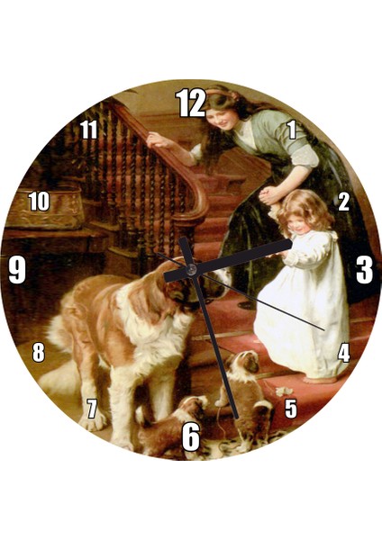 Cakatablo Anne Kızdan Köpeklere Iyi Geceler Duvar Saati (Çap 50X50 cm )