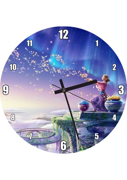 Cakatablo Perisi ve Saçtığı Çiçekler Görseli Duvar Saati (Çap 30X30 Cm)