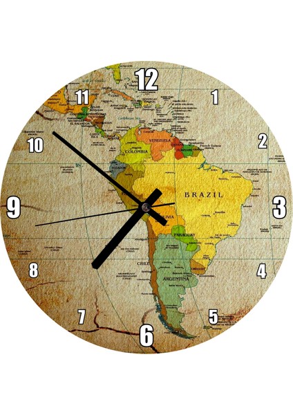 Cakatablo Küresel Isınma ve Çölleşme Vurgulu Güney Amerika Haritası Duvar Saati (Çap 30X30 Cm)