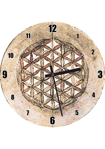 Cakatablo Yaşam Çiçeği Eski Zeminde Duvar Saati (Çap 50X50 cm )