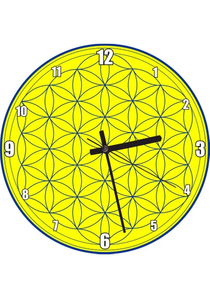 Cakatablo Yaşam Çiçeği Sarı Zeminde Laciver Duvar Saati (Çap 50X50 cm )