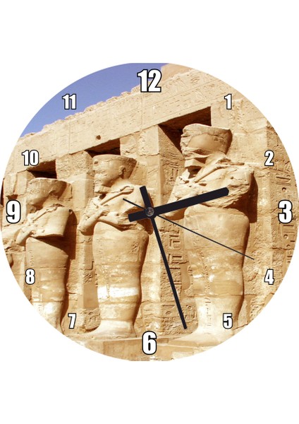 Cakatablo Antik Mısır'da Tapınağın Muhafızları Kil Heykeller Duvar Saati (Çap 30X30 Cm)