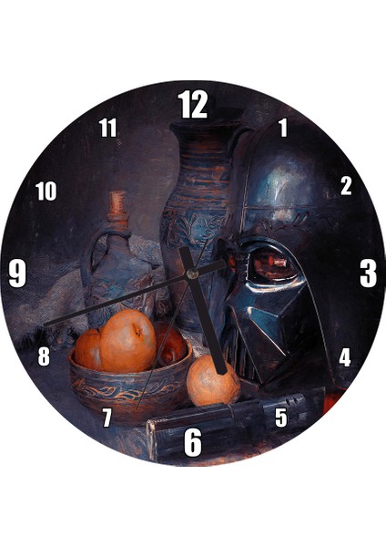 Cakatablo Darth Vader Kaskı Işın Kılıcı ve Meyveler Duvar Saati (Çap 30X30 Cm)
