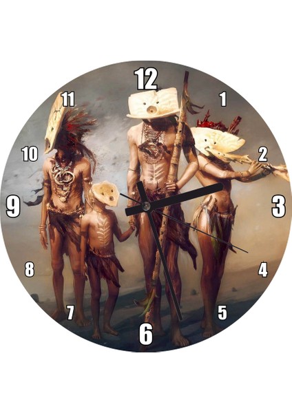 Cakatablo Yerli Savaşçı Ailesi Silahlarıyla Görseli Duvar Saati (Çap 30X30 Cm)