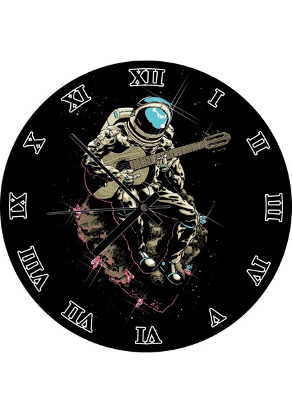 Cakatablo Uzayda Rock Müzik Duvar Saati (Çap 30X30 Cm)