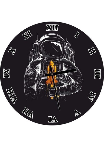 Cakatablo Astronot Uzay Mekiği Dondurma Görseli Duvar Saati (Çap 30X30 Cm)