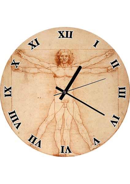 Cakatablo Leonardo Da Vinci Vitruvius Adamı Duvar Saati (Çap 30X30 Cm)