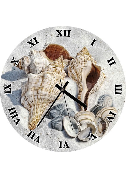Cakatablo Kumda Deniz Kabukları Duvar Saati (Çap 50X50 cm )