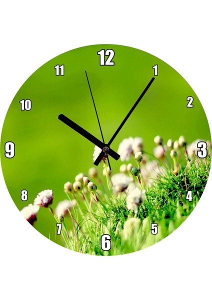 Cakatablo Otların Arasında Yeni Açan Çiçekler Duvar Saati (Çap 30X30 Cm)