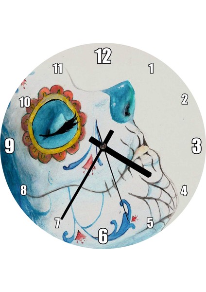 Cakatablo Ölülerin Günü Boyalı Yüz Duvar Saati (Çap 50X50 cm )