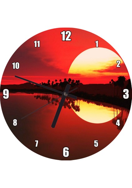 Cakatablo Afrika Günbatımında Palmiyeler ve Nil Nehri Duvar Saati (Çap 30X30 Cm)