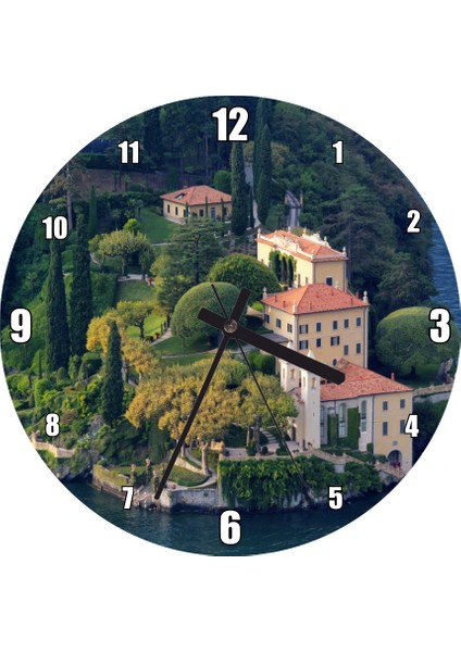 Cakatablo Burundaki Muhteşem Manzaralı Şatolar Duvar Saati (Çap 30X30 Cm)