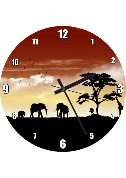 Cakatablo Afrika Yaban Hayatı Silüet Kompozisyon Duvar Saati (Çap 50X50 cm )