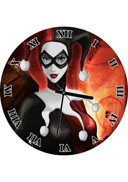 Cakatablo Harley Quinn Maskeli Duvar Saati (Çap 30X30 Cm)