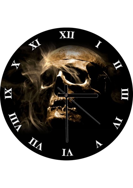 Cakatablo Siyah Zeminde Kuru Kafa Duvar Saati (Çap 30X30 Cm)