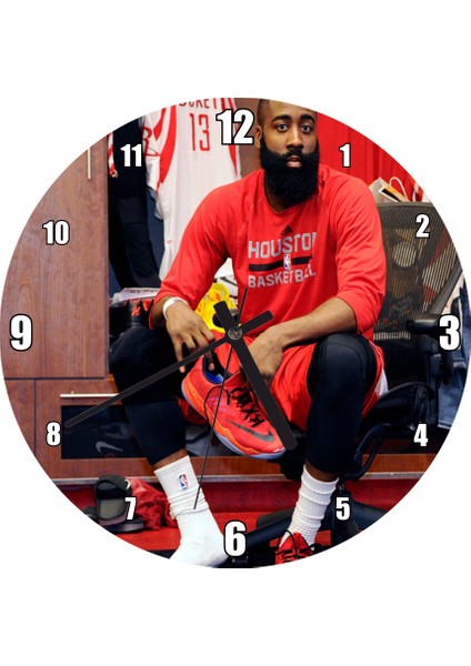 Cakatablo James Harden Houston Basketbolcu Duvar Saati (Çap 50X50 cm )