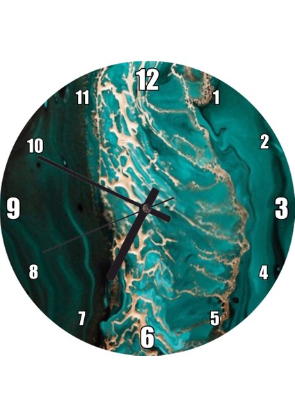 Cakatablo Altın Damarlı Yeşil Doku Duvar Saati (Çap 30X30 Cm)