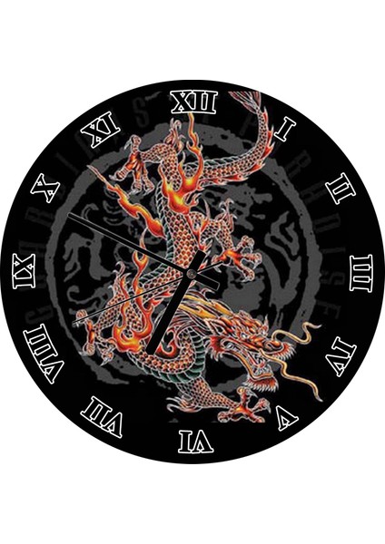 Cakatablo Çin Ejderhası Duvar Saati (Çap 30X30 Cm)