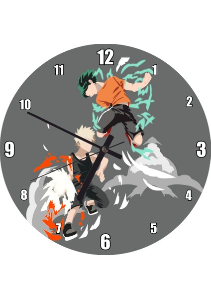 Cakatablo Anime Kahraman Akademi Izuku Midoriya Katsuki Bakugou Görseli Duvar Saati (Çap 30X30 Cm)