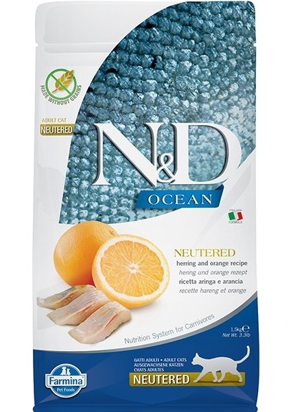 N&d Ocean Ringa Balıklı ve Portakallı Kısır Kedi Maması 1,5 kg