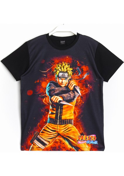 3D Baskılı Anime Naruto Uzumaki Çocuk Siyah T-Shirt