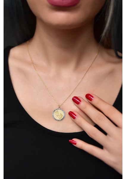 925 Ayar Gümüş Gold-Rodyum Kaplama Tek Taş Bebek Ayak Izi Plaka Kolye