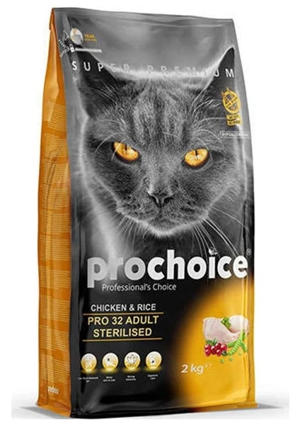 Pro Choice PRO32 Tavuklu ve Pirinçli Kısırlaştırılmış Kedi Maması 2 kg