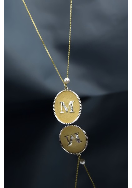 925 Ayar Gümüş Gold Rodyum Kaplama Incili M Harf Plaka Kolye fiyatları