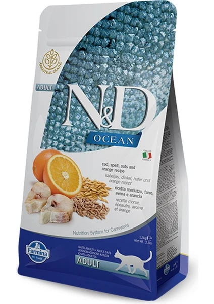 N&d Ocean Düşük Tahıllı Morina Balıklı Yetişkin Kedi Maması 1.5 kg