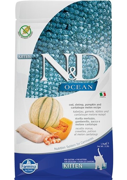 N&d Ocean Morina Balık Karides Balkabağı ve Kavunlu Yavru Kedi Maması 1,5 kg