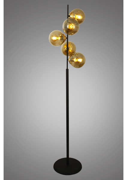 Nida 5 Li Siyah Gold Füme Camlı Lambader