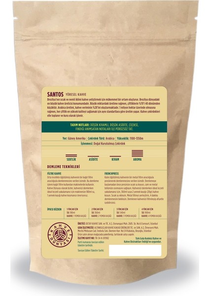 Santos Yöresel Filtre Kahve 200 gr Çekirdek