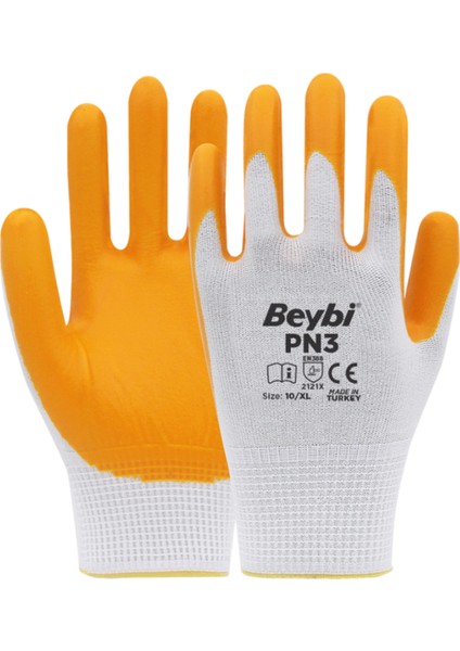 Pn3 Polyester Örme Nitril Eldiven-Sarı-No:10-1 Çift