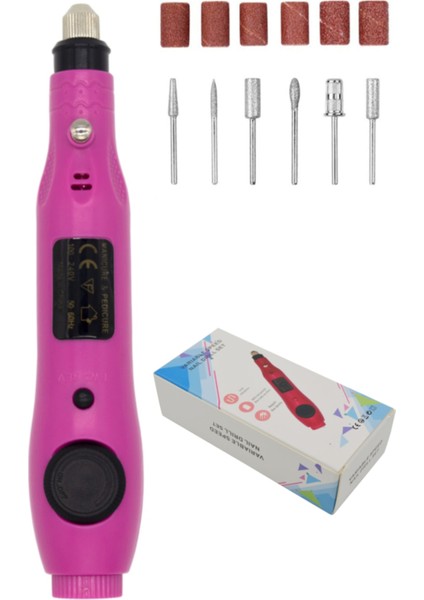 Güçlü Tırnak Törpü Seti Yeni Trend Usb'li Üstün Tasarım Nail Drill Nail Art Pembe Renk