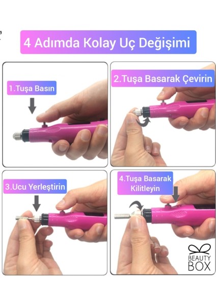 Güçlü Tırnak Törpü Seti Yeni Trend Usb'li Üstün Tasarım Nail Drill Nail Art Siyah Renk