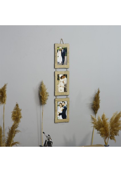 Ahşap 3'lü 10X15 cm Ipli Fotoğraf Askılı Dikey modelleri
