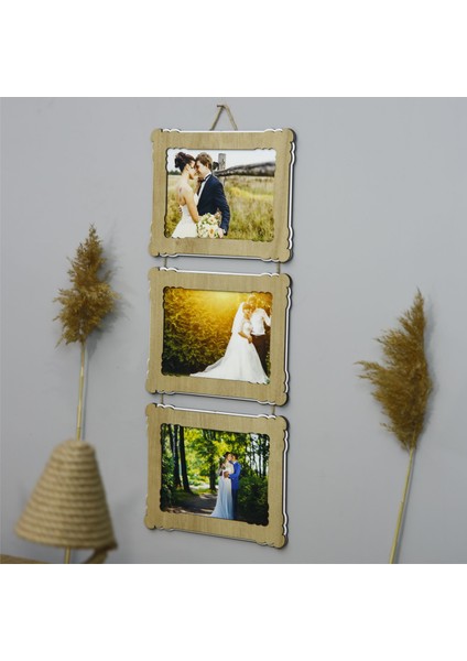 Ahşap 3'lü 15X21 cm Ipli Fotoğraf Askılı Yatay