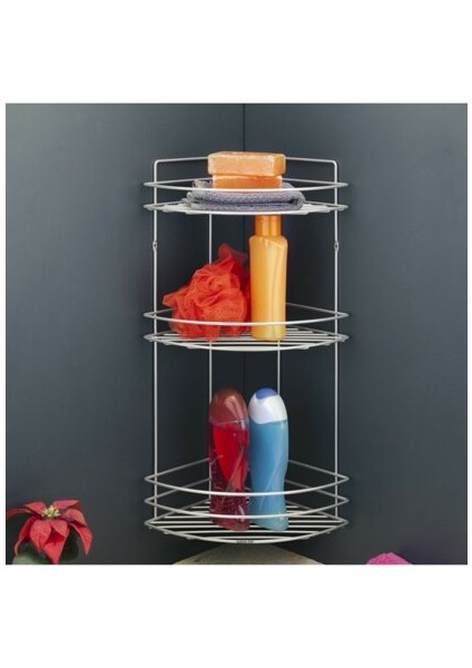 Üçgen Metal Üç Katlı Köşeli Banyo Rafı Şampuanlık