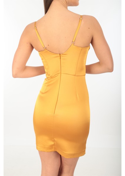 Sarı Saten Mini Elbise