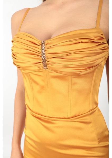 Sarı Saten Mini Elbise
