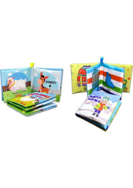 2 Kitap Tox Ingilizce Çiftlik Hayvanları ve Kışlık Giysiler Kumaş Sessiz Kitap E124 E119 - Bez Kitap , Eğitici Oyuncak , Yumuşak ve Hışırtılı