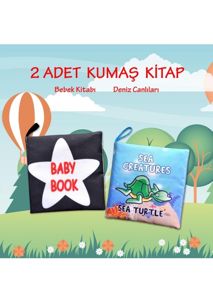2 Kitap Tox Ingilizce Siyah-Beyaz Bebek ve Deniz Canlıları Kumaş Sessiz Kitap E136 E122 - Bez Kitap , Eğitici Oyuncak , Yumuşak ve Hışırtılı fiyatları