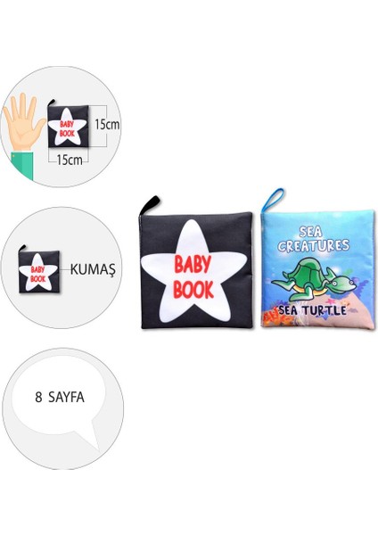 2 Kitap Tox Ingilizce Siyah-Beyaz Bebek ve Deniz Canlıları Kumaş Sessiz Kitap E136 E122 - Bez Kitap , Eğitici Oyuncak , Yumuşak ve Hışırtılı fırsatları