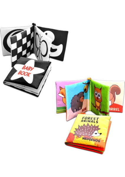 2 Kitap Tox Ingilizce Siyah-Beyaz Bebek ve Orman Hayvanları Kumaş Sessiz Kitap E136 E127 - Bez Kitap , Eğitici Oyuncak , Yumuşak ve Hışırtılı modelleri
